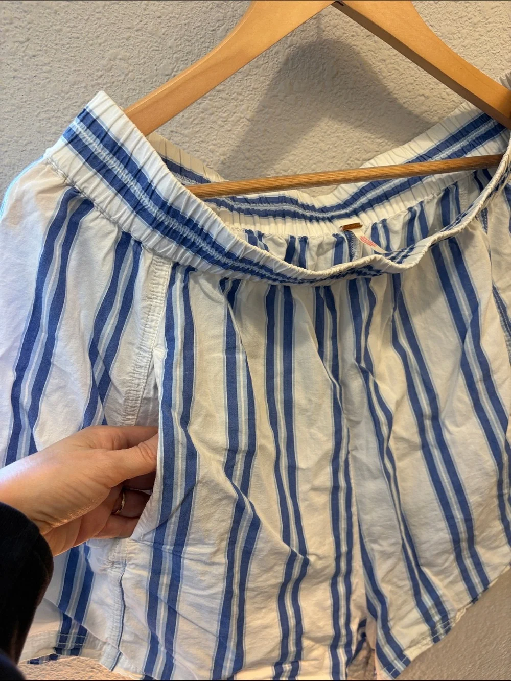 Free people Striped Blue and White Women’s Elastic Waist Shorts size XL